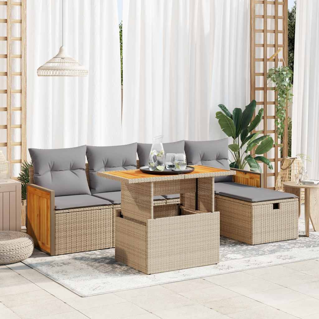 Salon de jardin avec coussins 6 pcs beige résine tressée Salons de jardin vidaXL