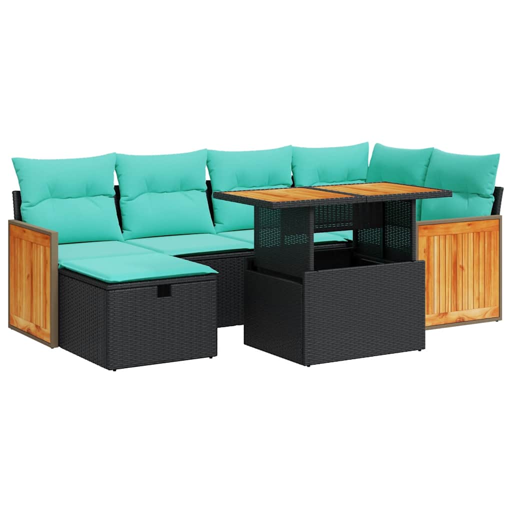 Salon de jardin avec coussins 7pcs marron résine tressée acacia