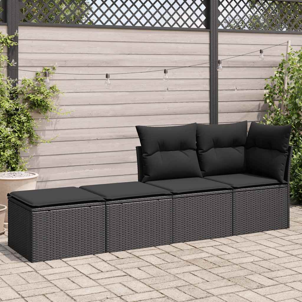 Salon de jardin avec coussins 2 pcs noir résine tressée acacia