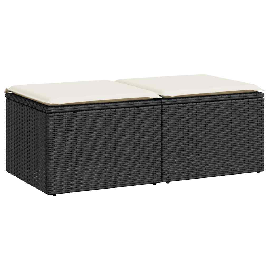 Salon de jardin avec coussins 2 pcs noir résine tressée acacia