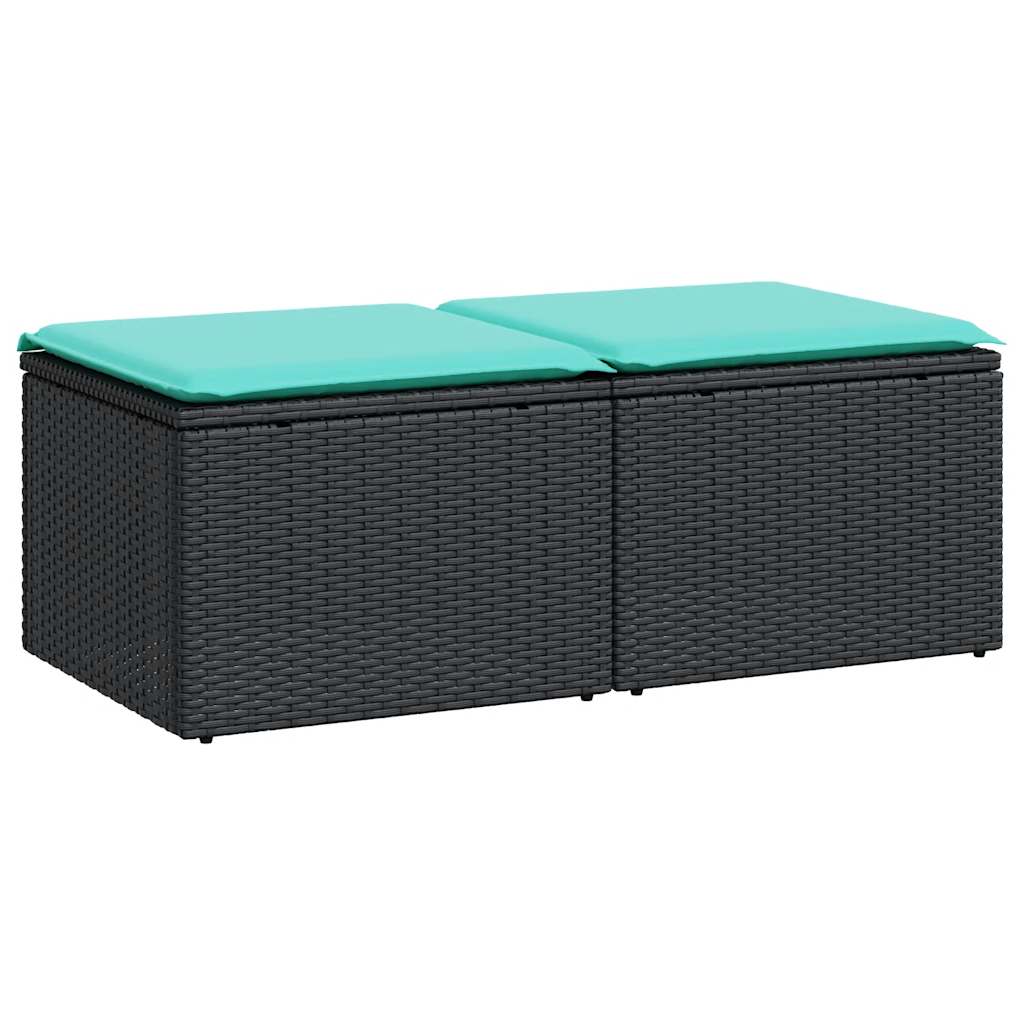 Salon de jardin avec coussins 2 pcs noir résine tressée acacia