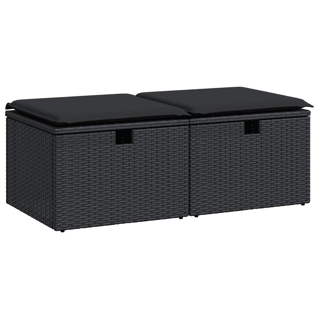 Salon de jardin avec coussins 2 pcs noir résine tressée acacia