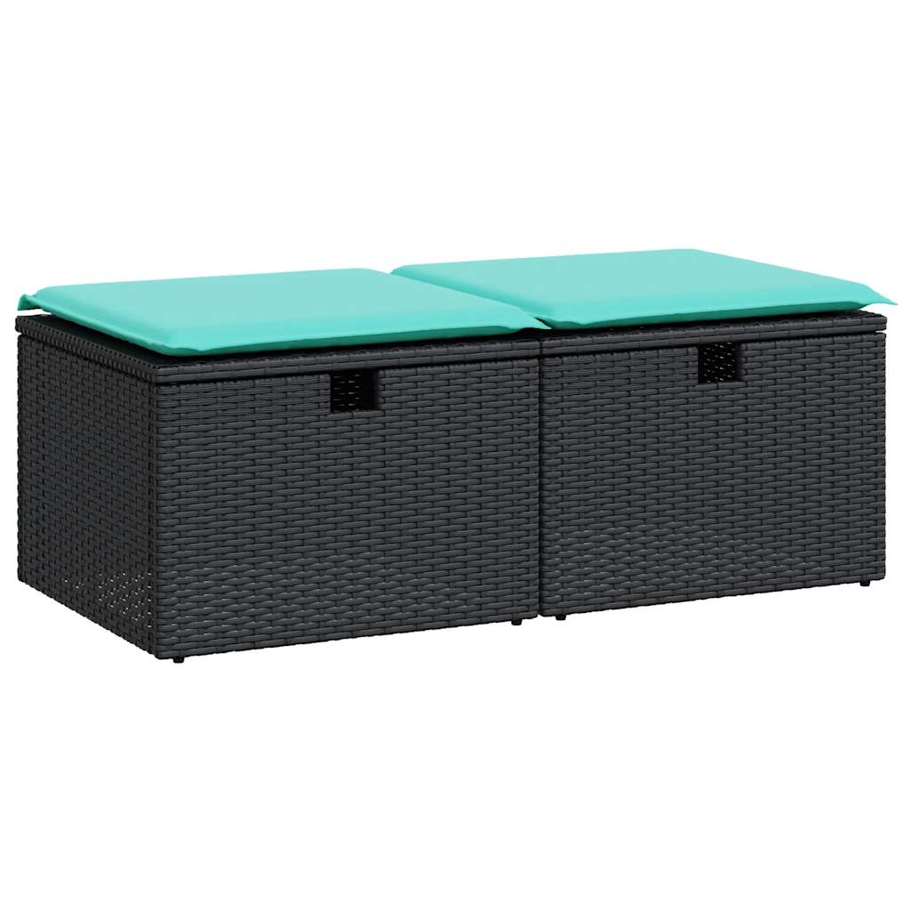 Salon de jardin avec coussins 2 pcs noir résine tressée acacia