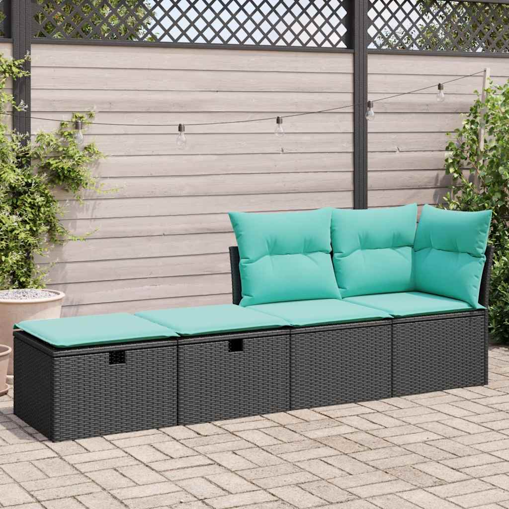 Salon de jardin avec coussins 2 pcs noir résine tressée acacia