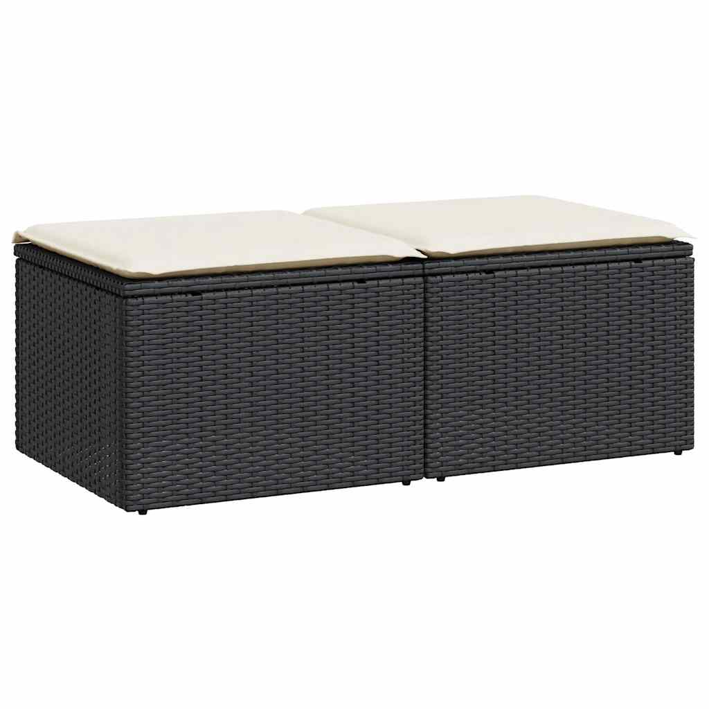 Salon de jardin avec coussins 2 pcs noir résine tressée acacia