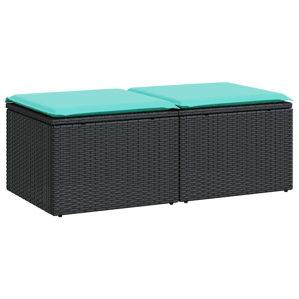 Salon de jardin avec coussins 2 pcs noir résine tressée acacia