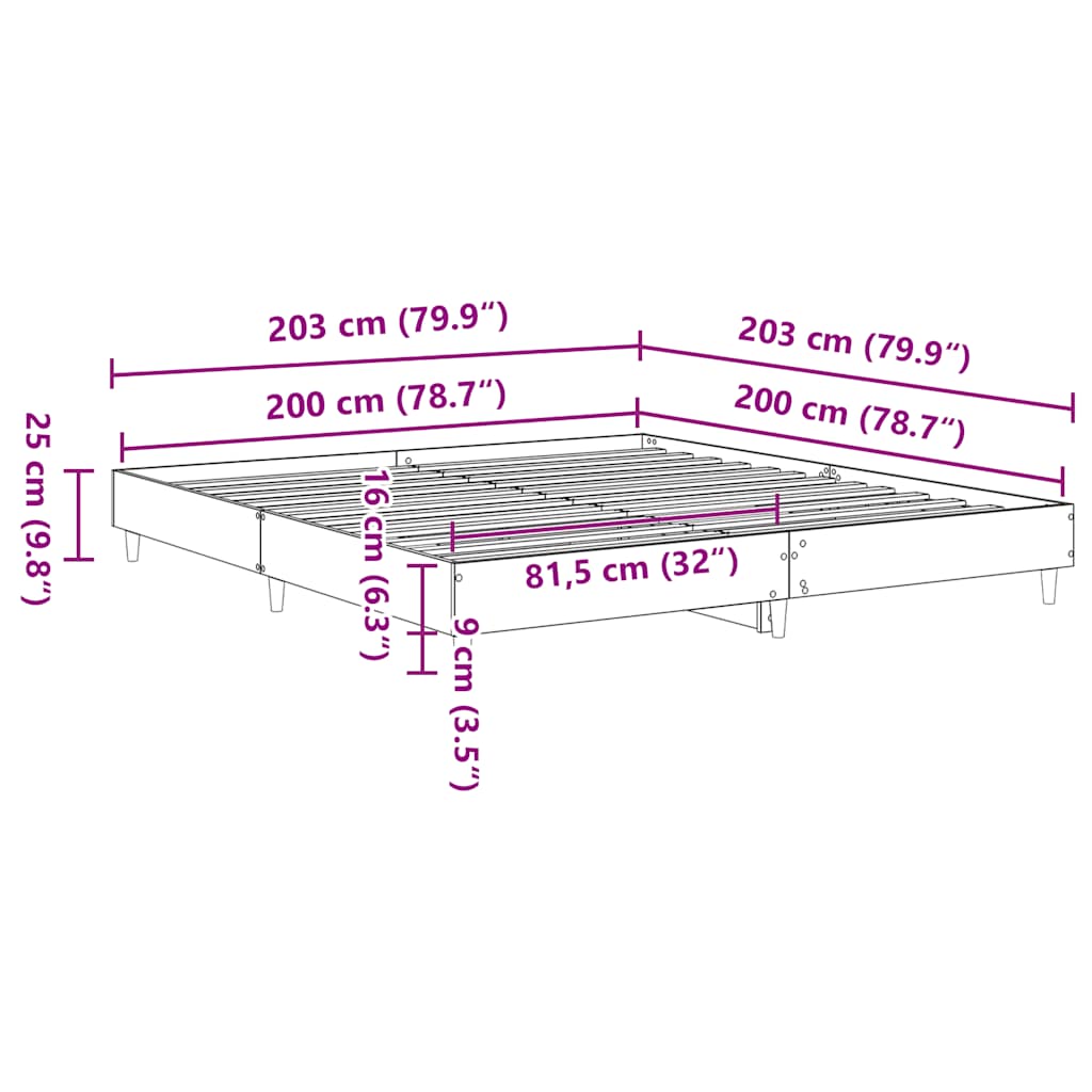 Cadre de lit sans matelas noir 200x200 cm bois d'ingénierie - XIOS