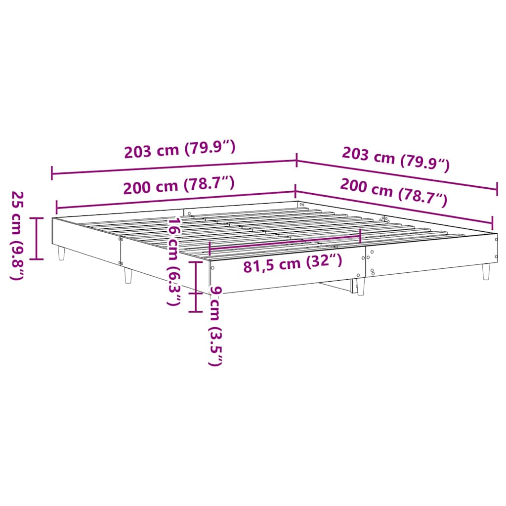Cadre de lit sans matelas gris béton 200x200 cm bois ingénierie - XIOS