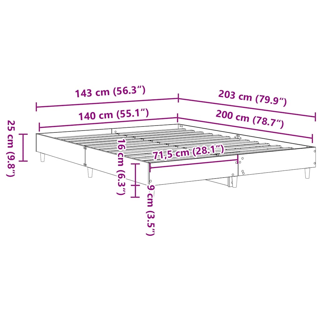 Cadre de lit sans matelas chêne fumé 140x200 cm bois ingénierie - XIOS