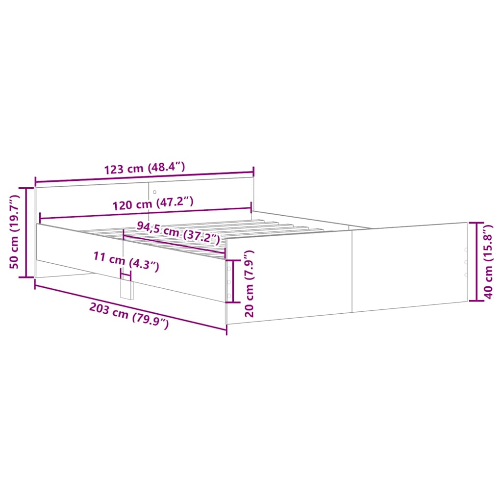 Cadre de lit sans matelas vieux bois 120x200 cm bois ingénierie - XIOS