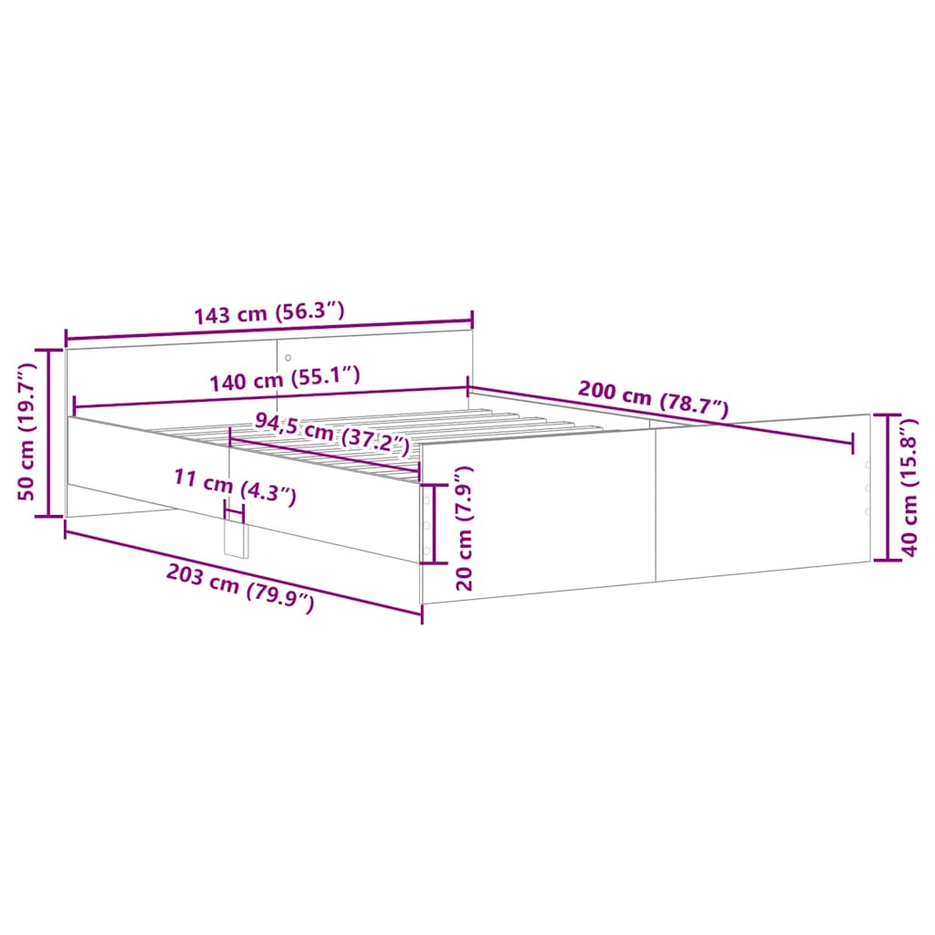 Cadre de lit sans matelas vieux bois 140x200 cm bois ingénierie - XIOS