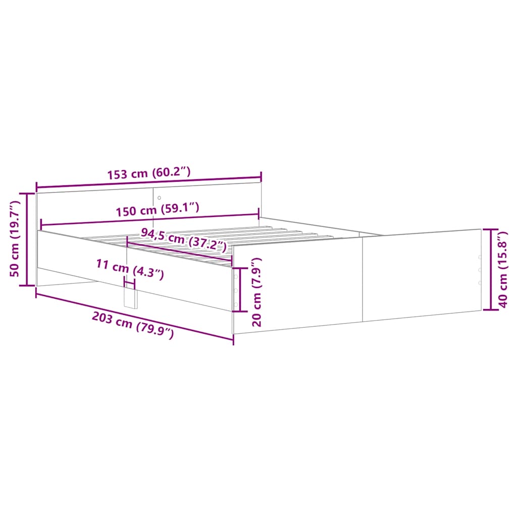 Cadre de lit sans matelas vieux bois 150x200 cm bois ingénierie - XIOS