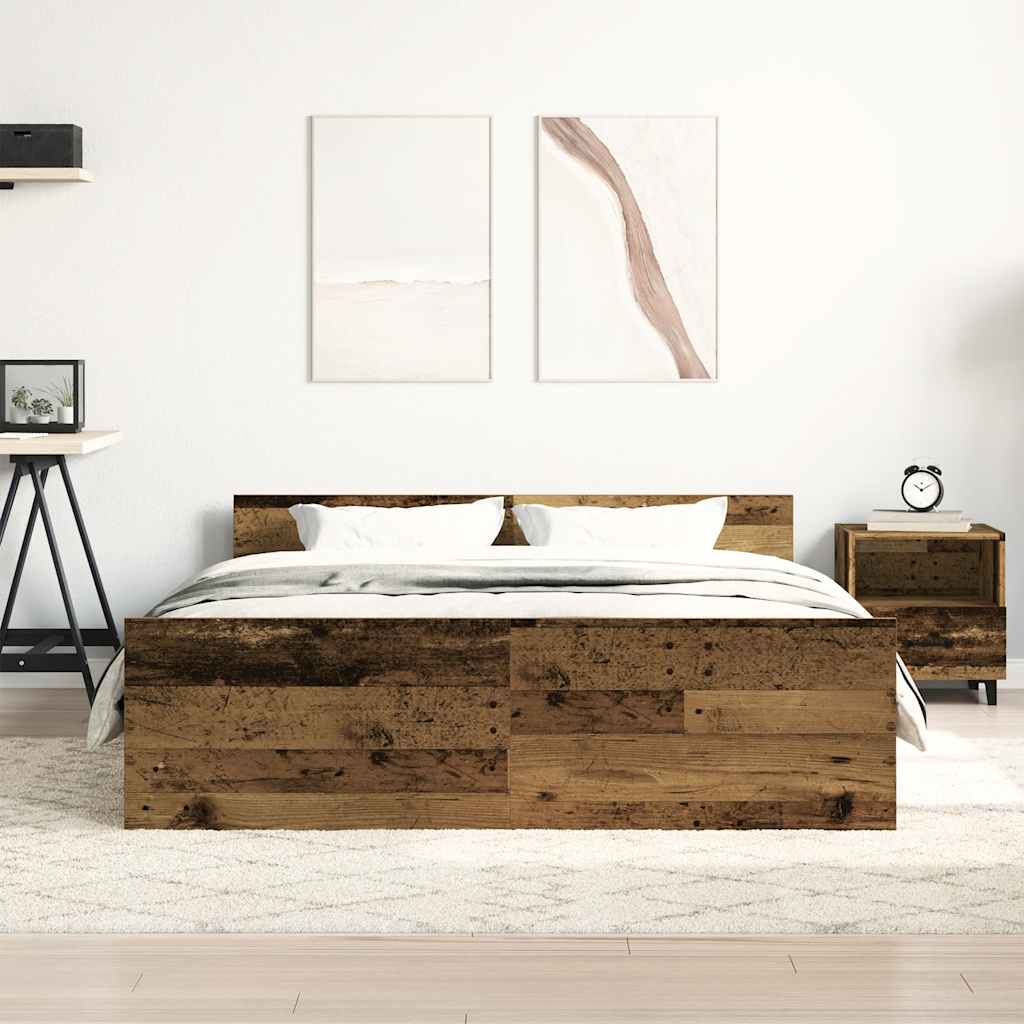 Cadre de lit sans matelas vieux bois 135x190cm bois ingénierie - XIOS