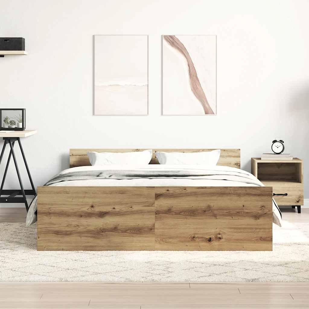 Cadre de lit sans matelas chêne artisanal 135x190 cm - XIOS