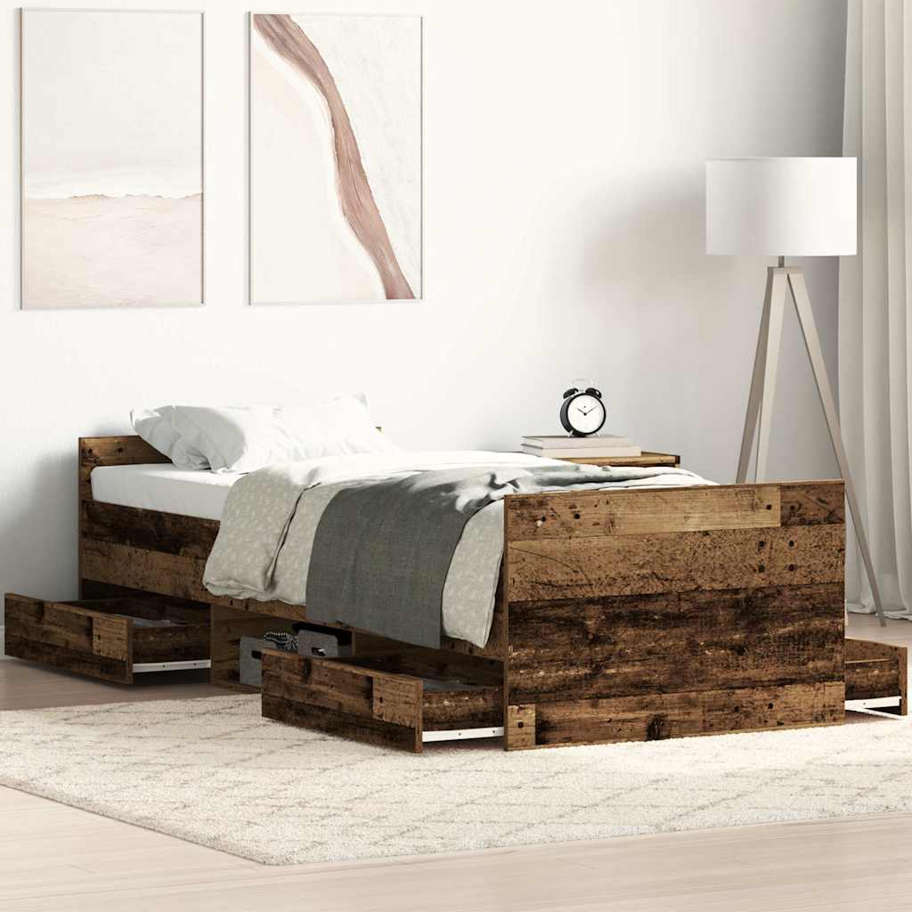 Cadre de lit sans matelas vieux bois 100x200 cm bois ingénierie - XIOS