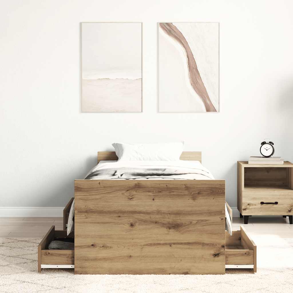 Cadre de lit sans matelas chêne artisanal 100x200 cm - XIOS