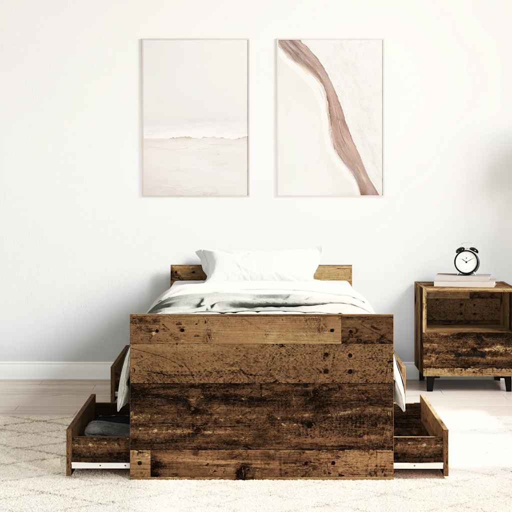 Cadre de lit sans matelas vieux bois 90x200 cm bois ingénierie - XIOS