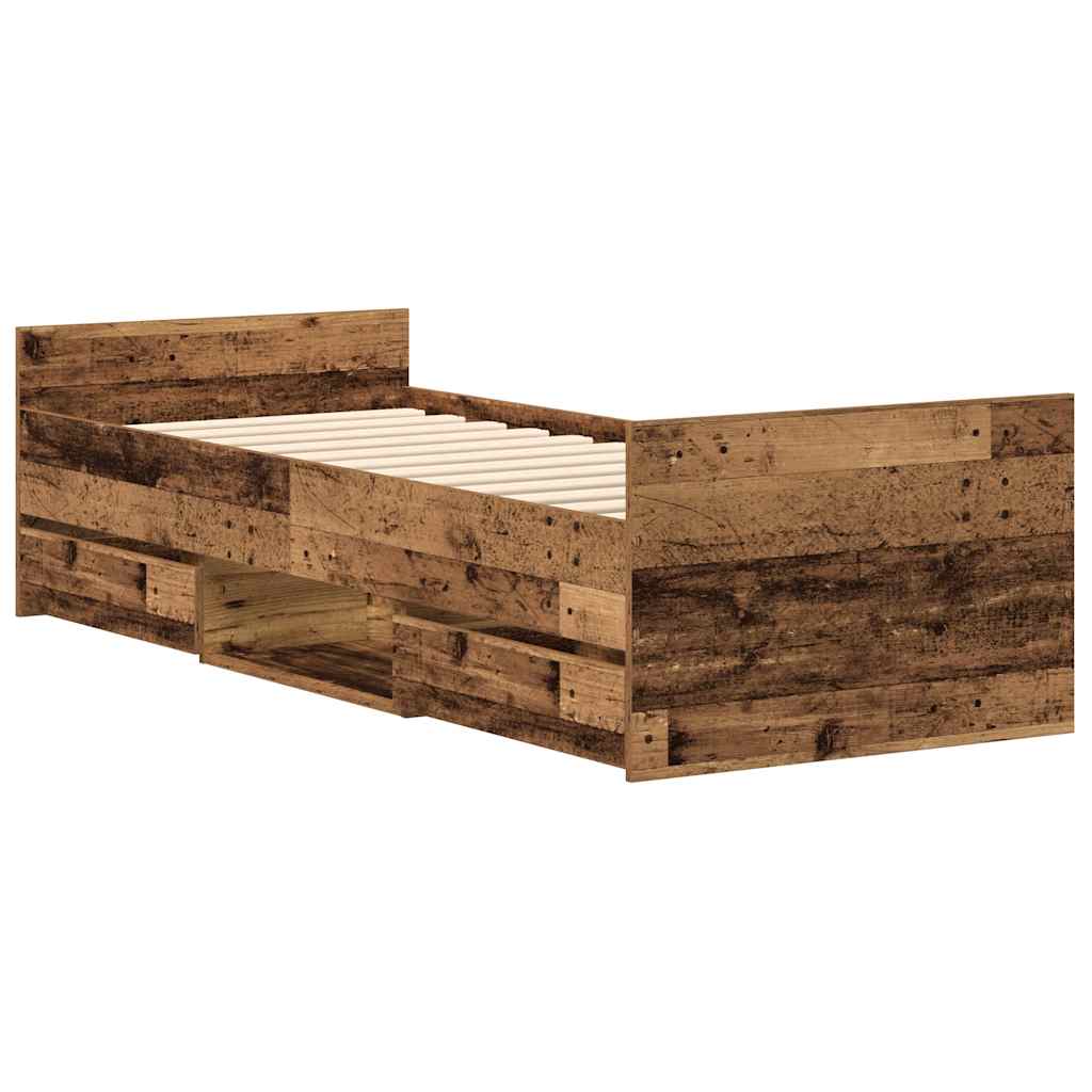 Cadre de lit sans matelas vieux bois 90x190 cm bois ingénierie - XIOS