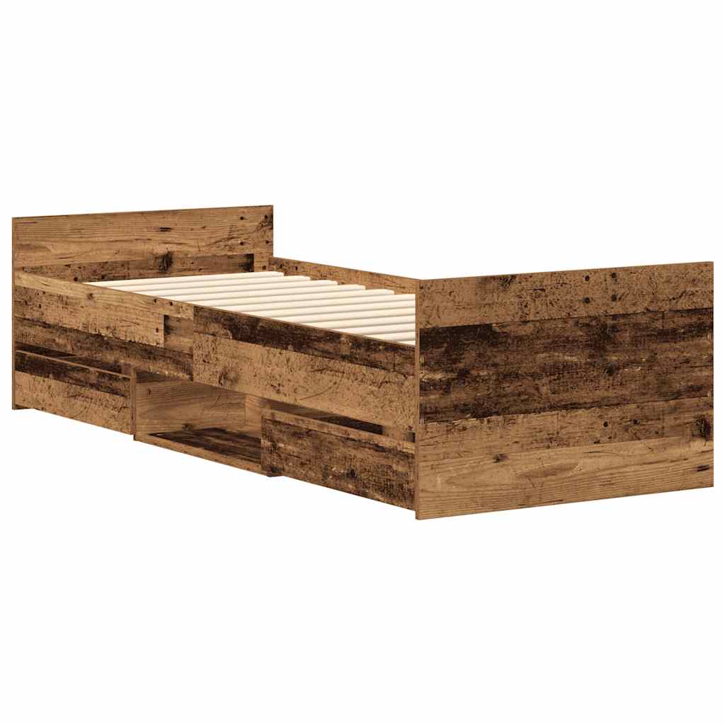 Cadre de lit sans matelas vieux bois 90x190 cm bois ingénierie - XIOS