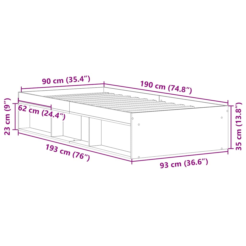 Cadre de lit sans matelas vieux bois 90x190 cm bois ingénierie - XIOS