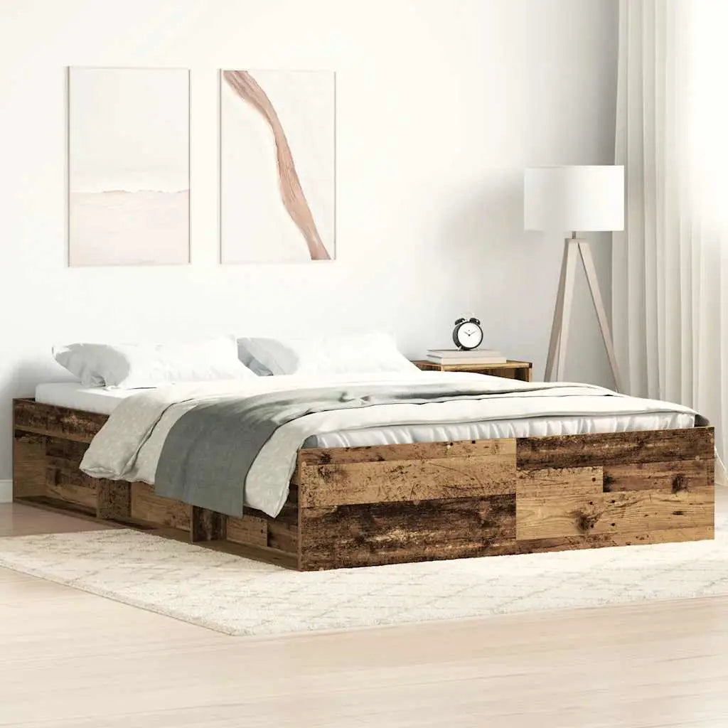 Cadre de lit sans matelas vieux bois 140x200 cm bois ingénierie - XIOS