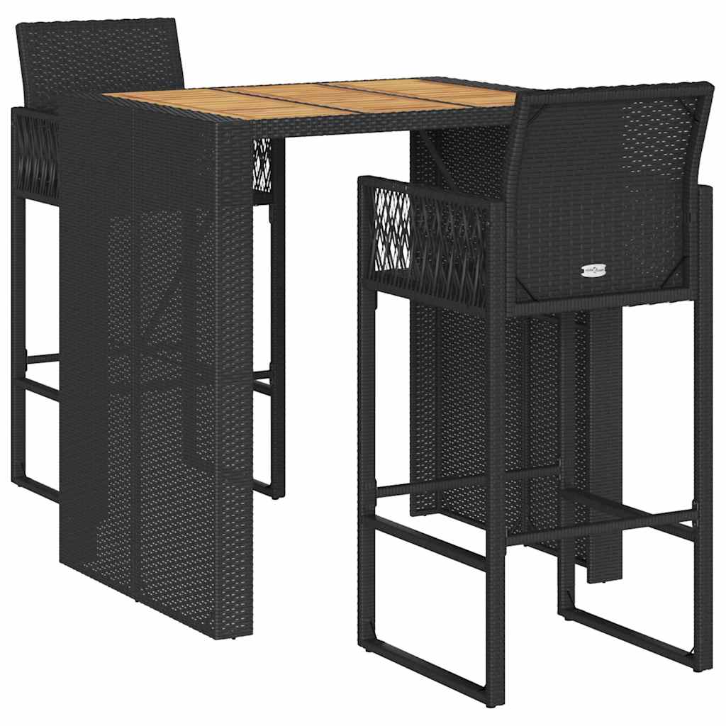 Ensemble de bar de jardin 3 pcs sans coussins noir poly rotin