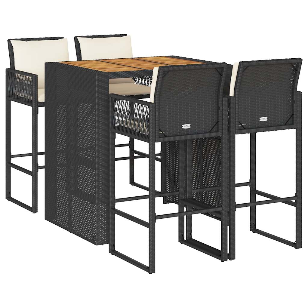 Ensemble de bar de jardin 5 pcs avec coussins noir poly rotin