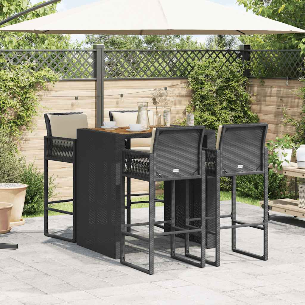 Ensemble de bar de jardin 5 pcs avec coussins noir poly rotin