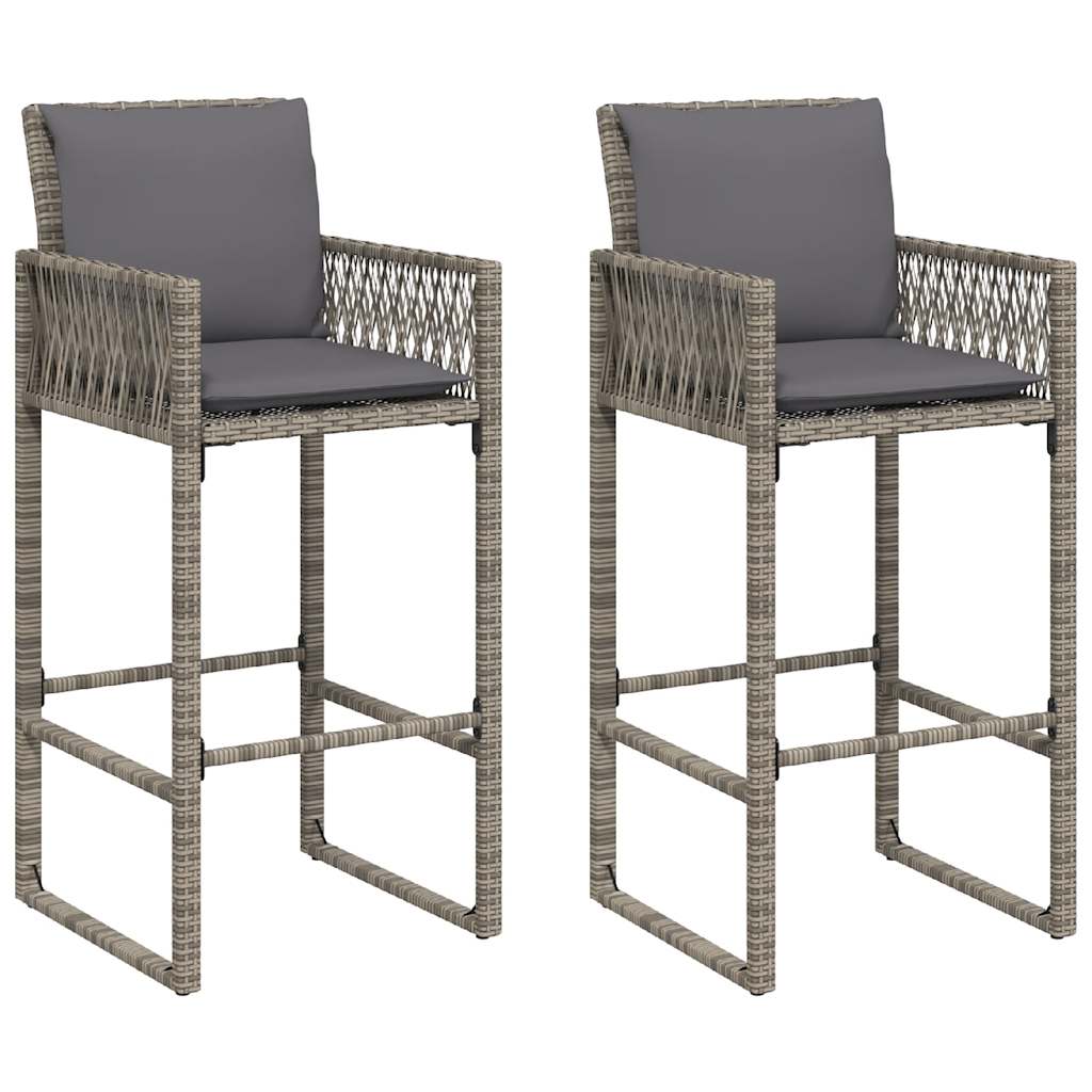 Ensemble de bar de jardin 3 pcs et coussins gris résine tressée