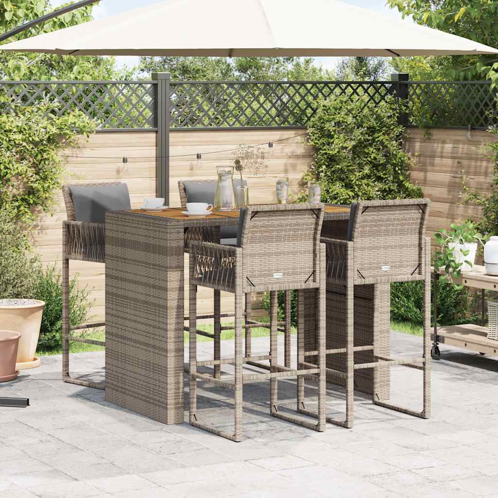 Ensemble de bar de jardin 5 pcs avec coussins gris poly rotin Salons de jardin vidaXL