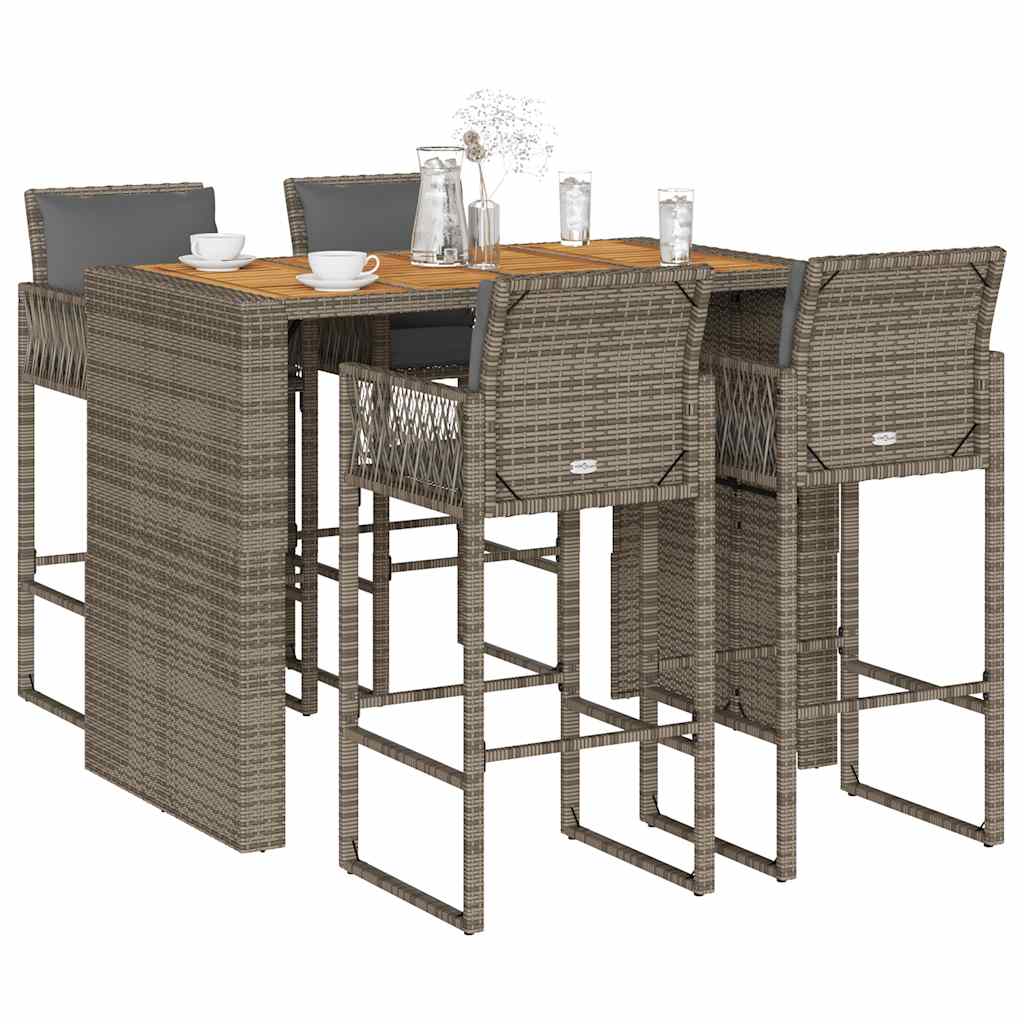 Ensemble de bar de jardin 5 pcs avec coussins gris poly rotin Salons de jardin vidaXL