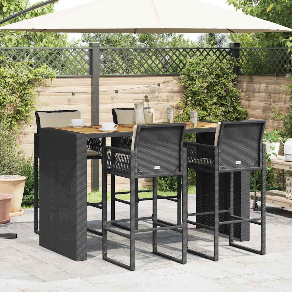 Ensemble de bar de jardin 5 pcs avec coussins noir poly rotin