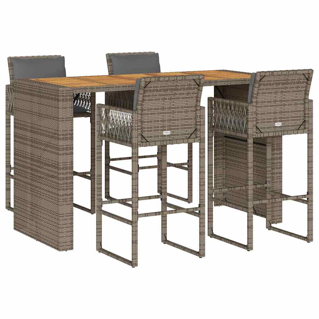 Ensemble de bar de jardin 5 pcs avec coussins gris poly rotin Salons de jardin vidaXL