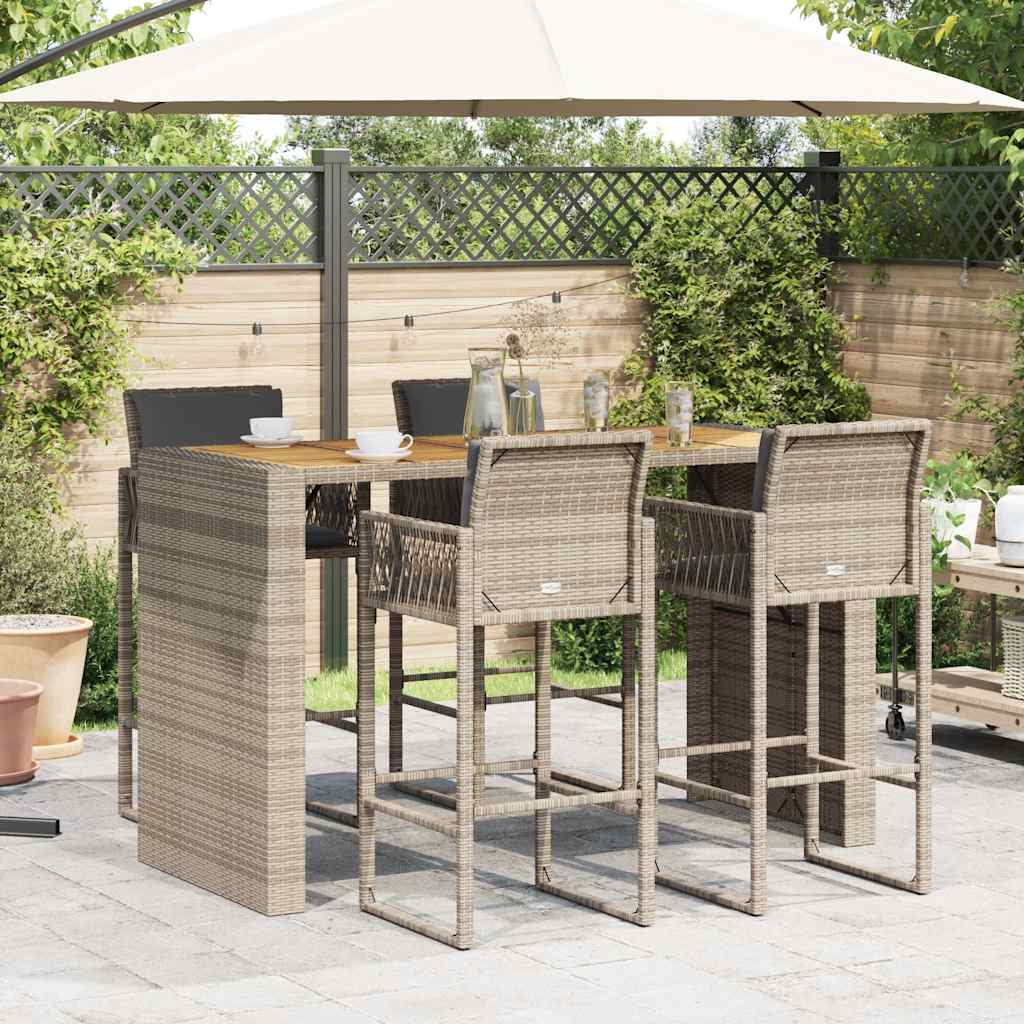 Ensemble de bar de jardin 5 pcs avec coussins gris poly rotin Salons de jardin vidaXL