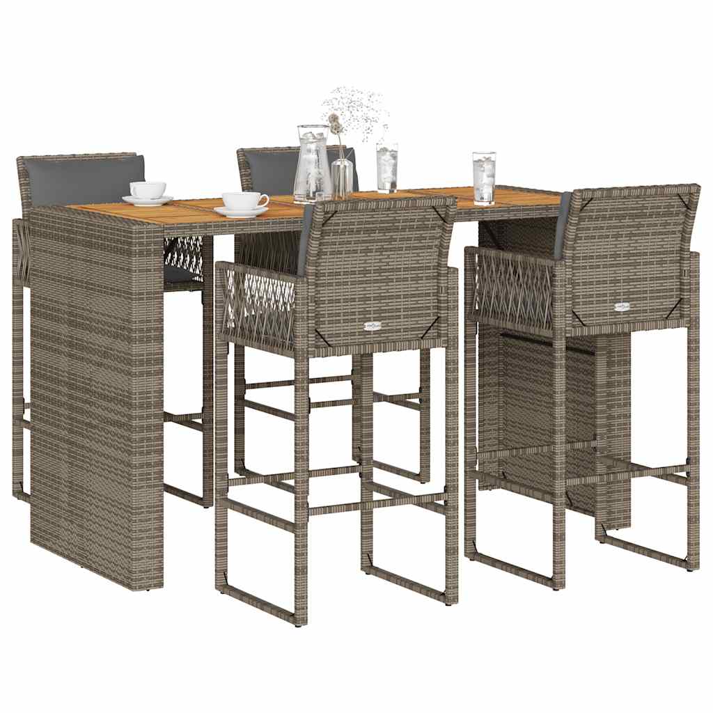 Ensemble de bar de jardin 5 pcs avec coussins gris poly rotin Salons de jardin vidaXL