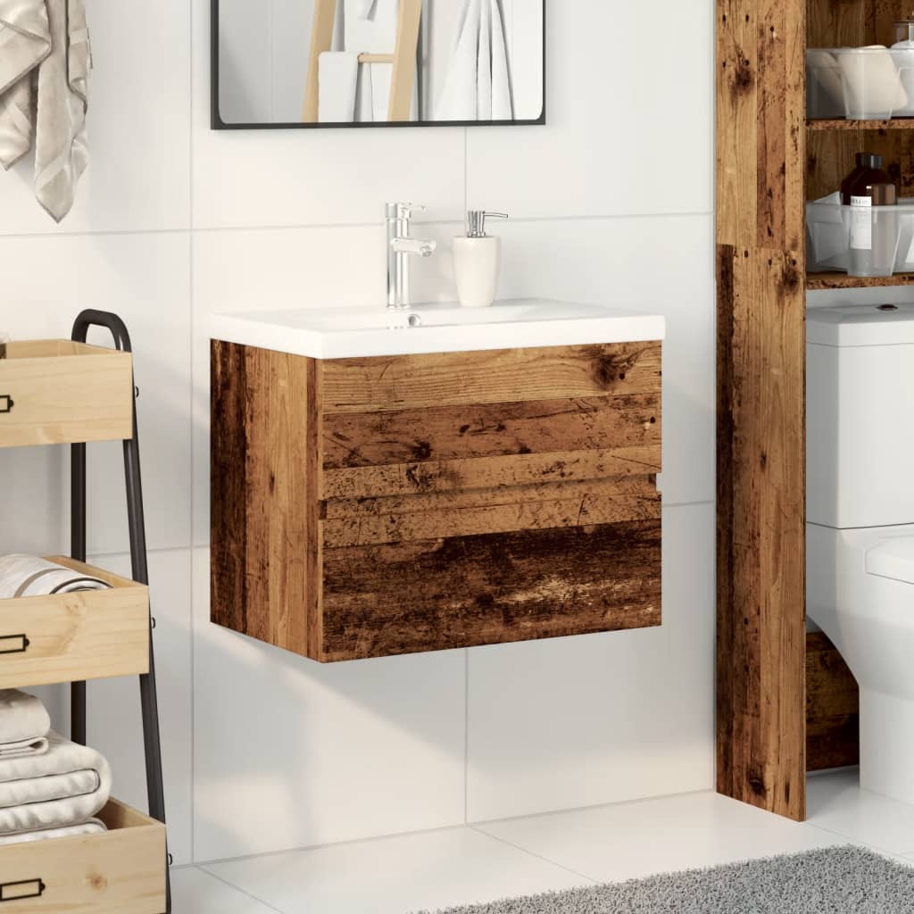 Armoire lavabo avec bassin intégré vieux bois - XIOS