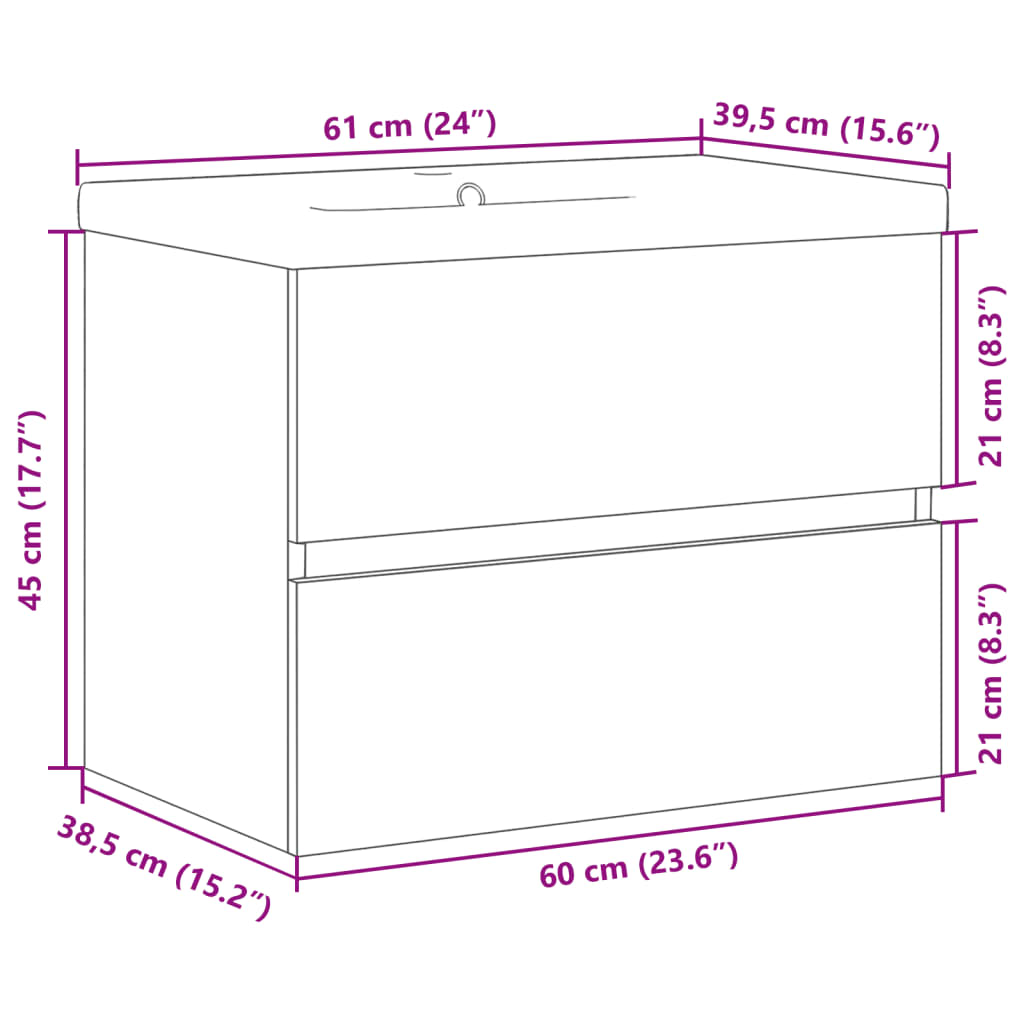 Armoire lavabo avec bassin intégré vieux bois - XIOS