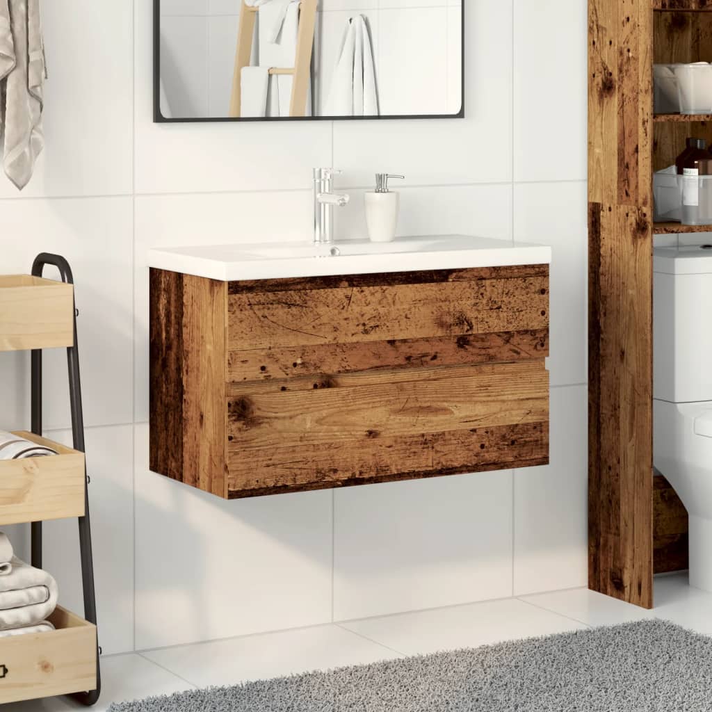 Armoire lavabo avec bassin intégré vieux bois - XIOS