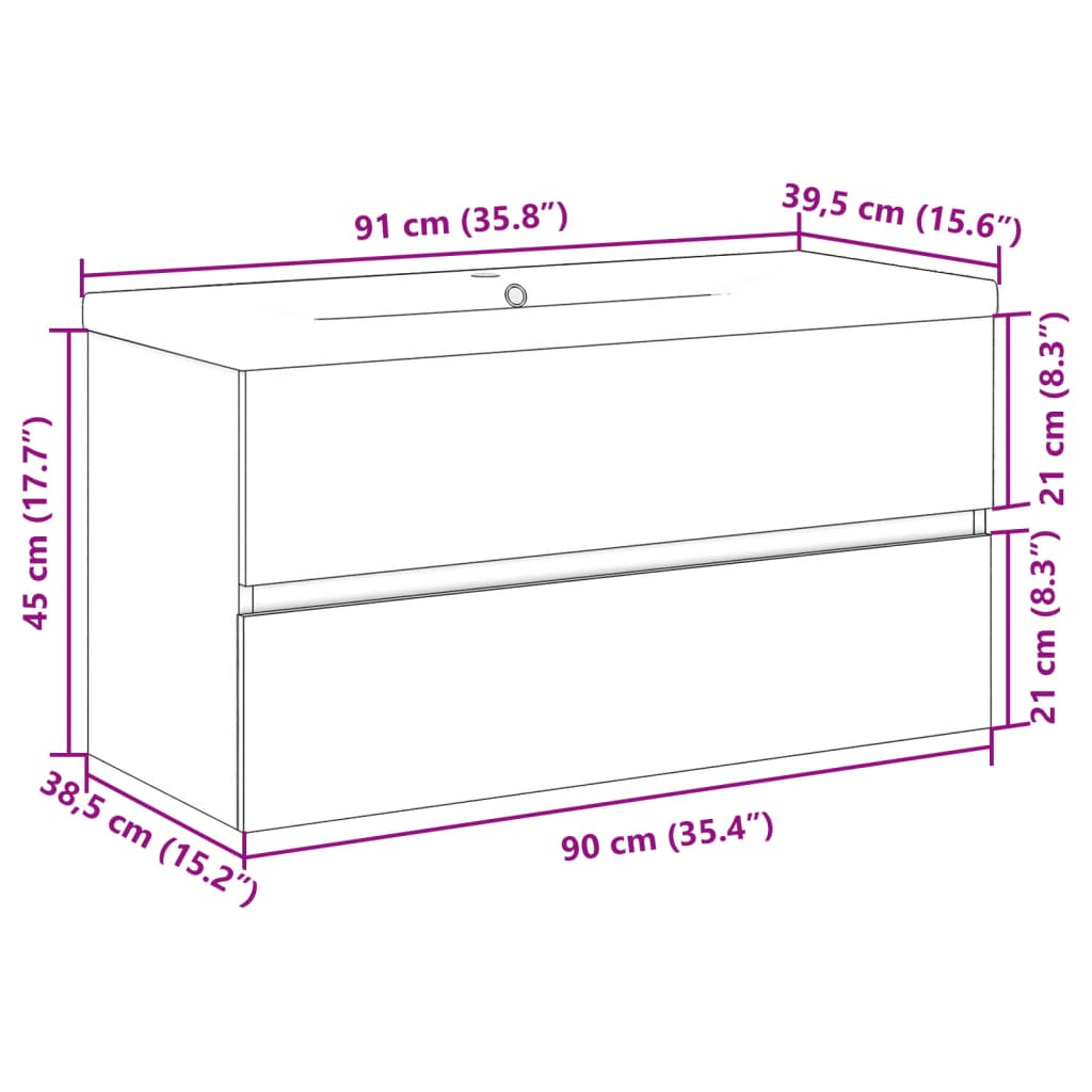 Armoire lavabo avec bassin intégré chêne artisanal - XIOS