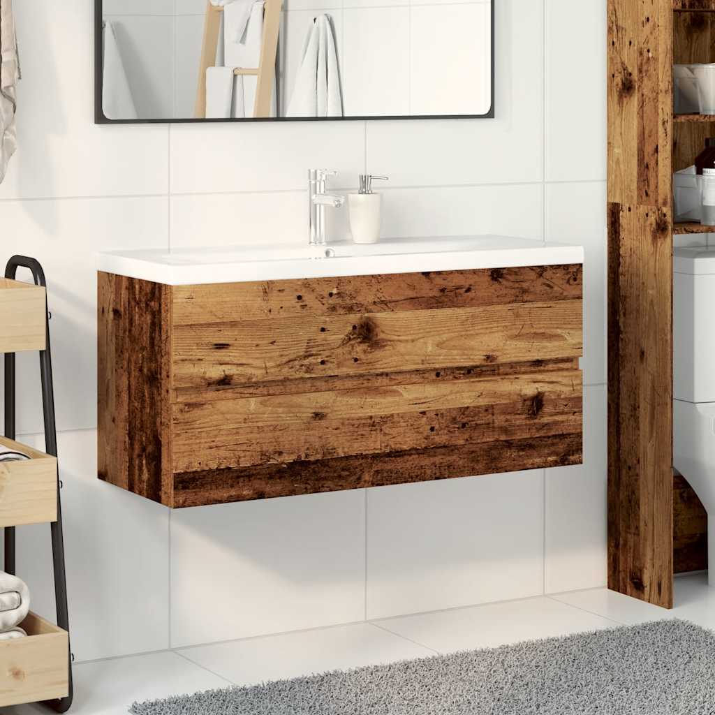 Armoire lavabo avec bassin intégré vieux bois