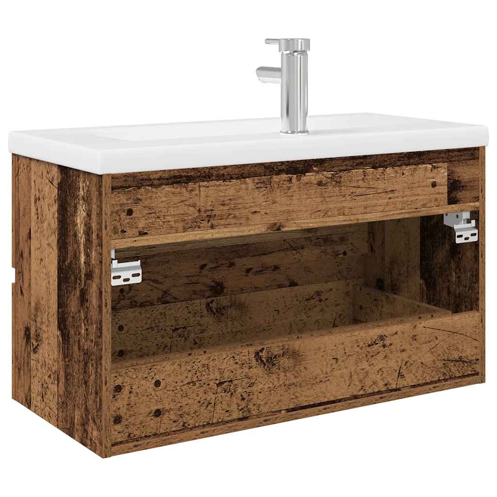 Meuble lavabo avec bassin et robinet intégrés vieux bois - XIOS