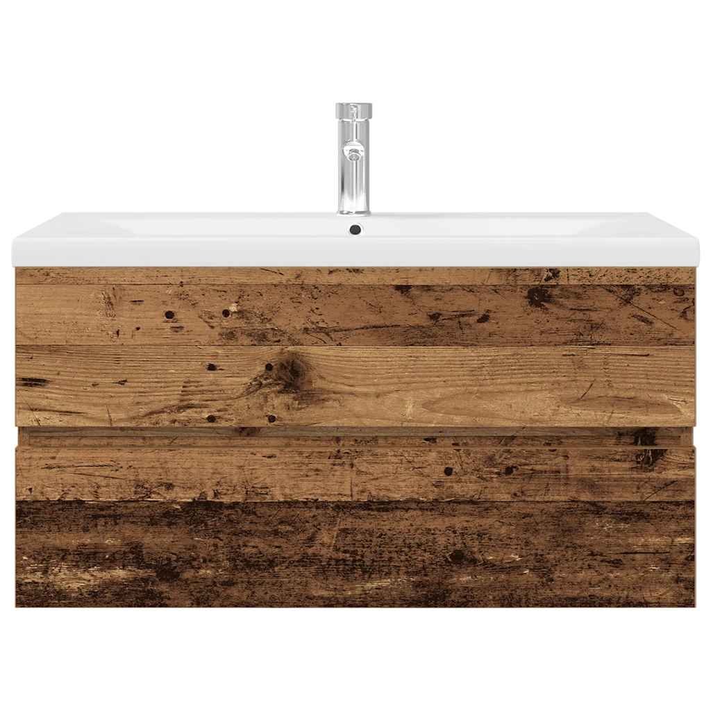 Meuble lavabo avec bassin et robinet intégrés vieux bois - XIOS