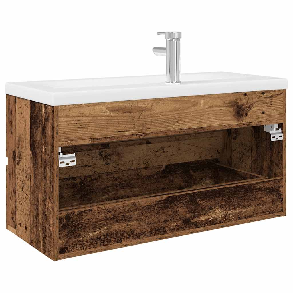 Meuble lavabo avec bassin et robinet intégrés vieux bois - XIOS