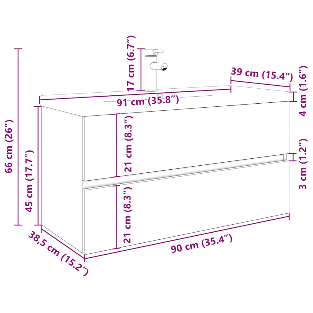 Meuble lavabo avec bassin et robinet intégrés vieux bois - XIOS