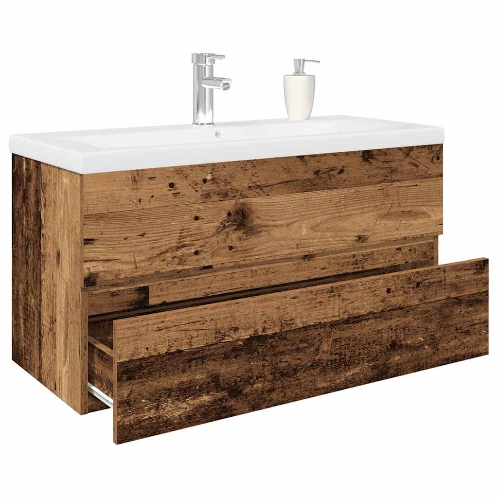 Meuble lavabo avec bassin et robinet intégrés vieux bois - XIOS