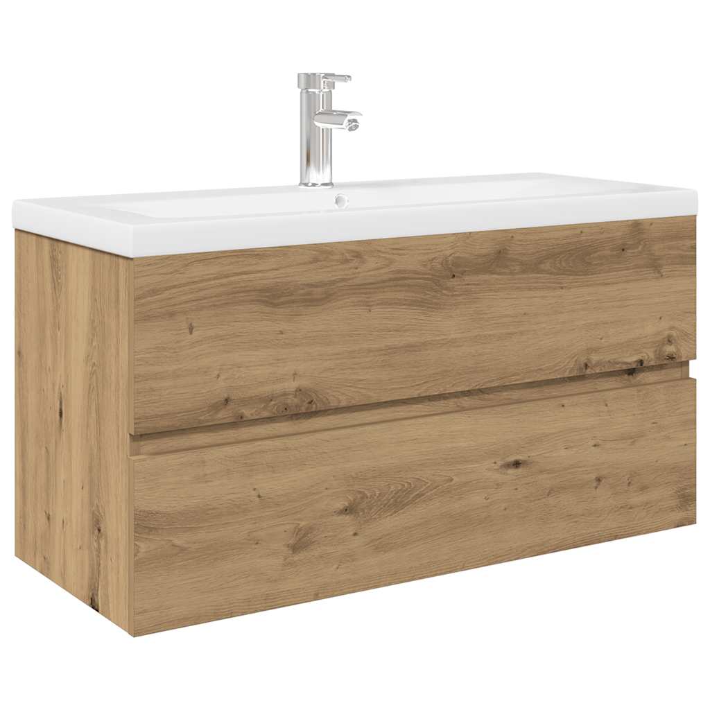 Meuble lavabo avec bassin et robinet intégrés chêne artisanal - XIOS
