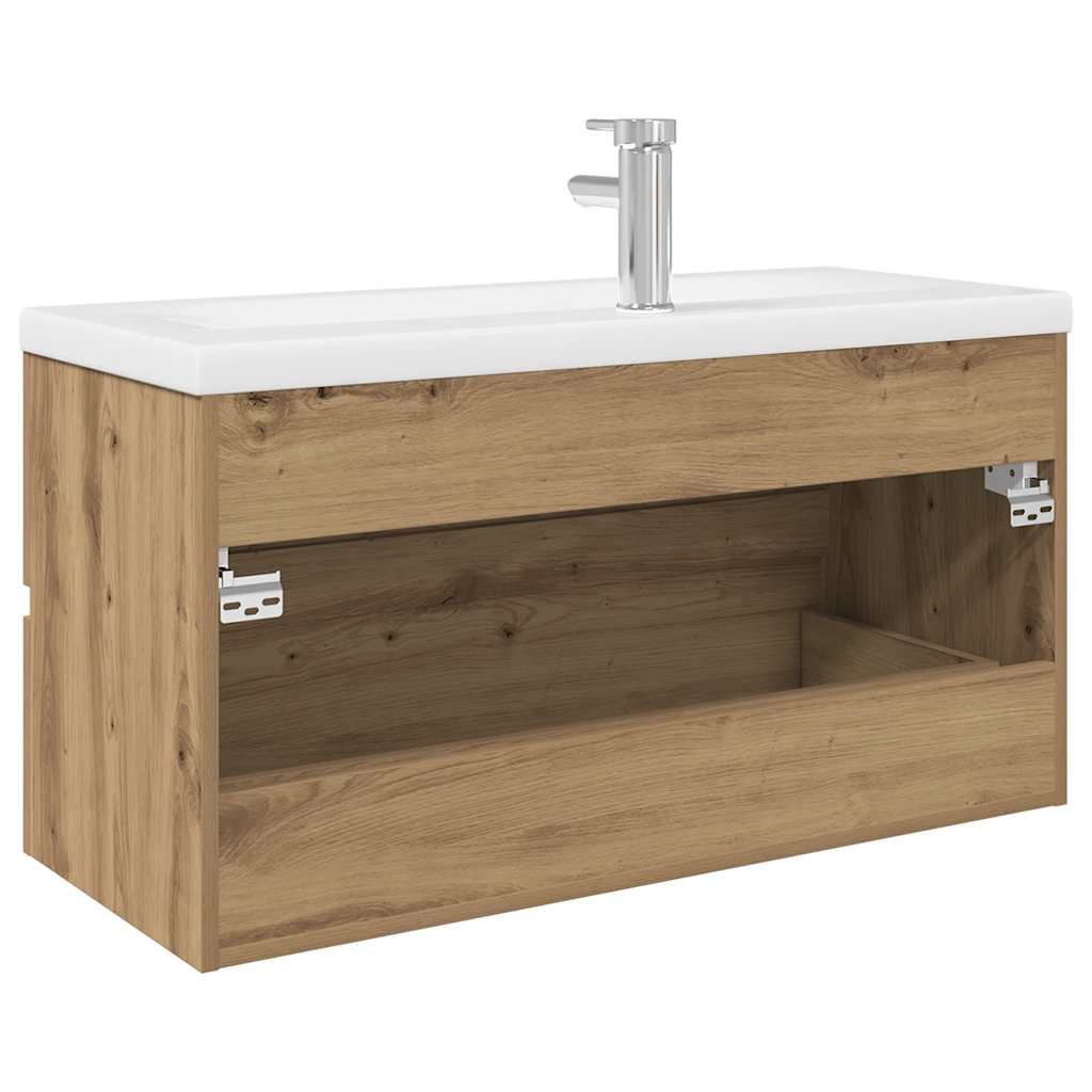 Meuble lavabo avec bassin et robinet intégrés chêne artisanal - XIOS