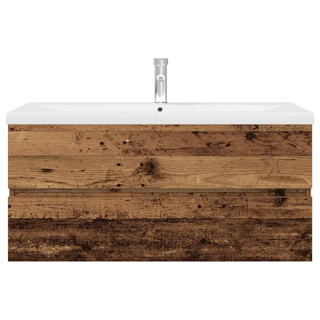 Meuble lavabo avec bassin et robinet intégrés vieux bois - XIOS