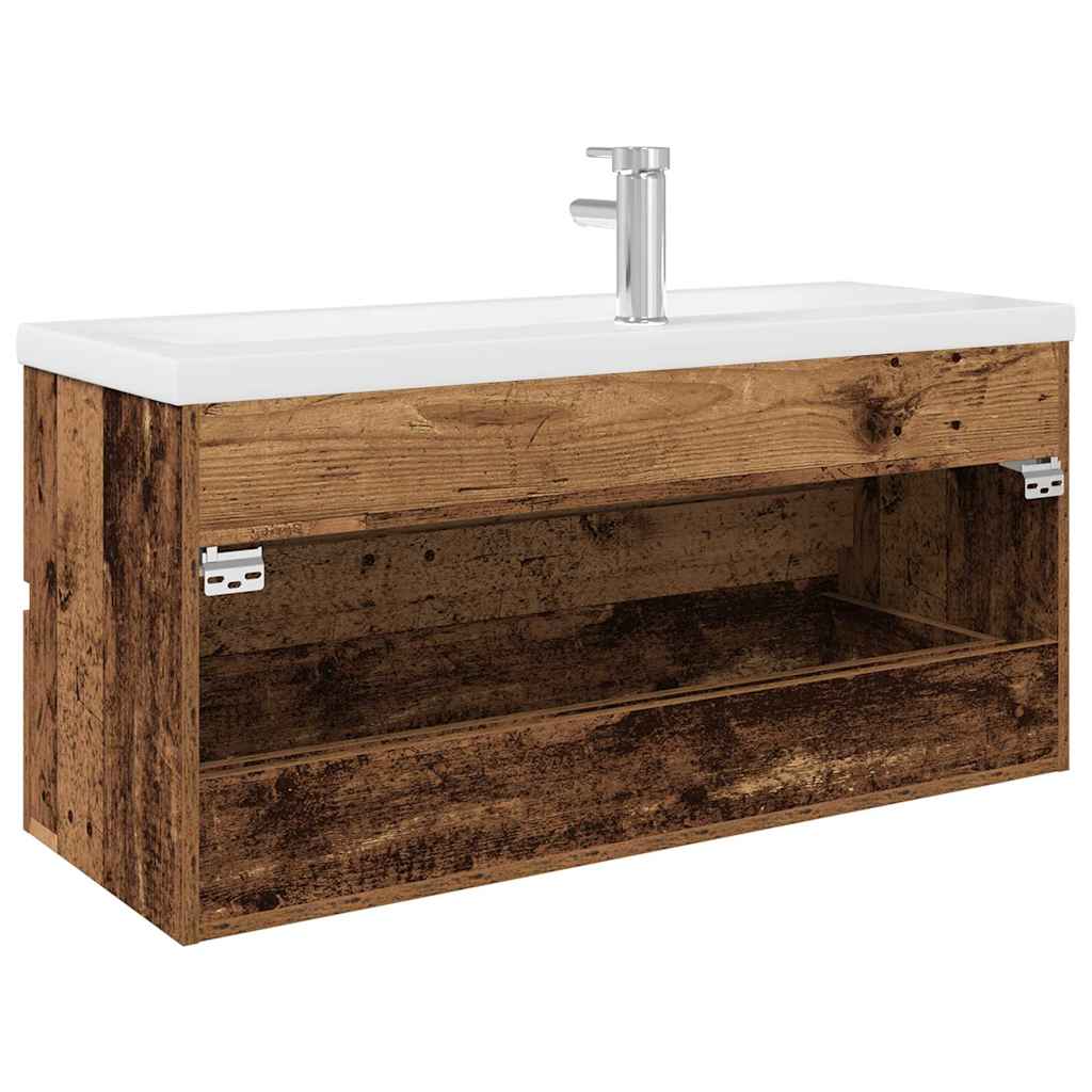 Meuble lavabo avec bassin et robinet intégrés vieux bois - XIOS