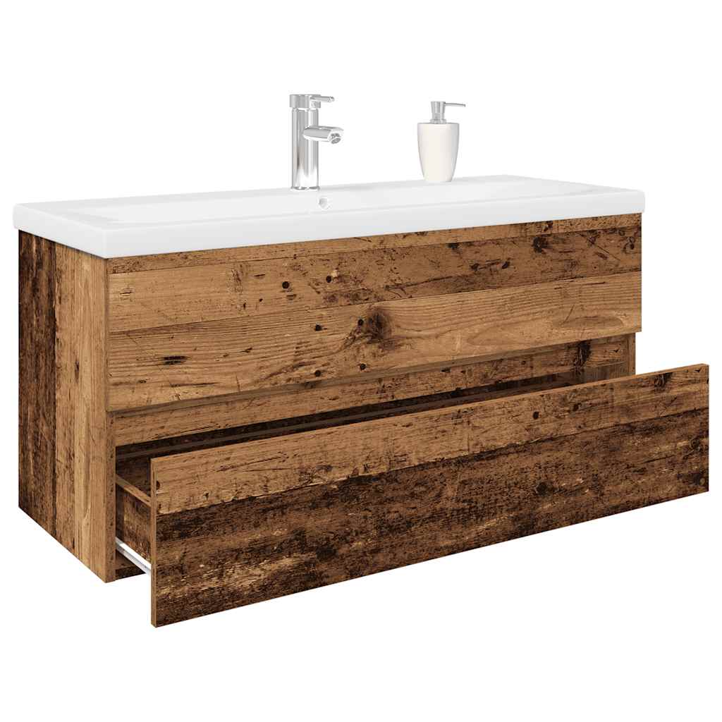 Meuble lavabo avec bassin et robinet intégrés vieux bois - XIOS